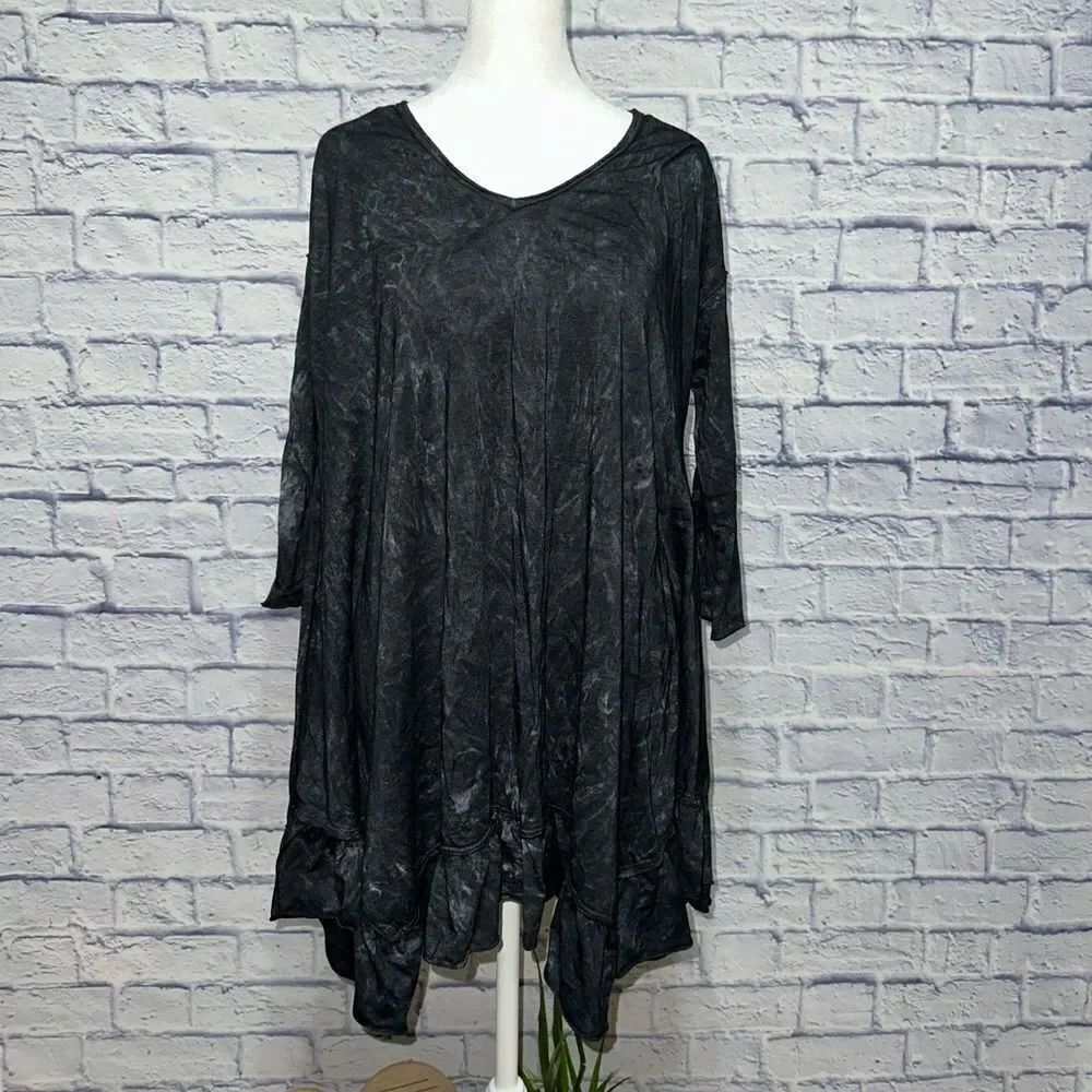 We the free black gray washed ruffle hemline tunic dress oversized